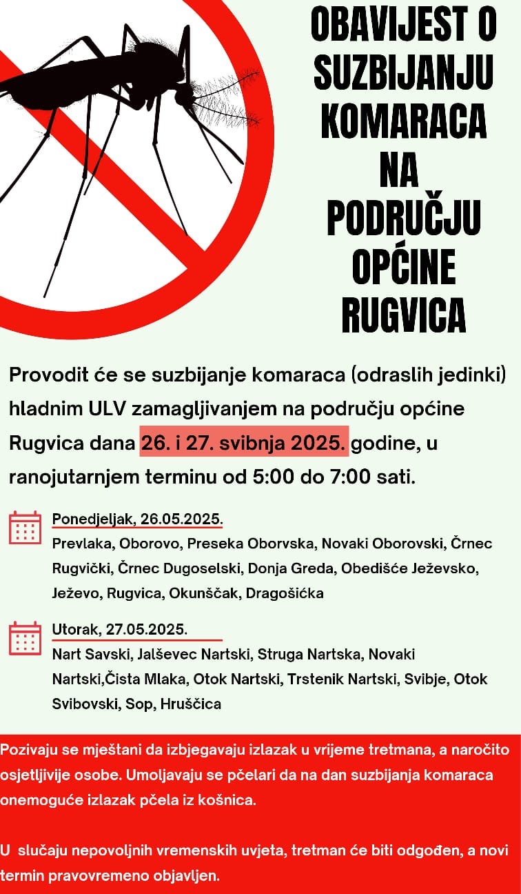 Obavijest o suzbijanju komaraca